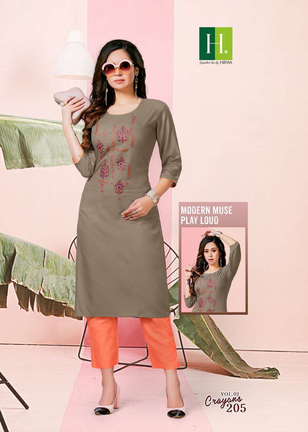Hirwa Crayons Latest Designer Ethnic Wear Rayon Designer Kurti Collection